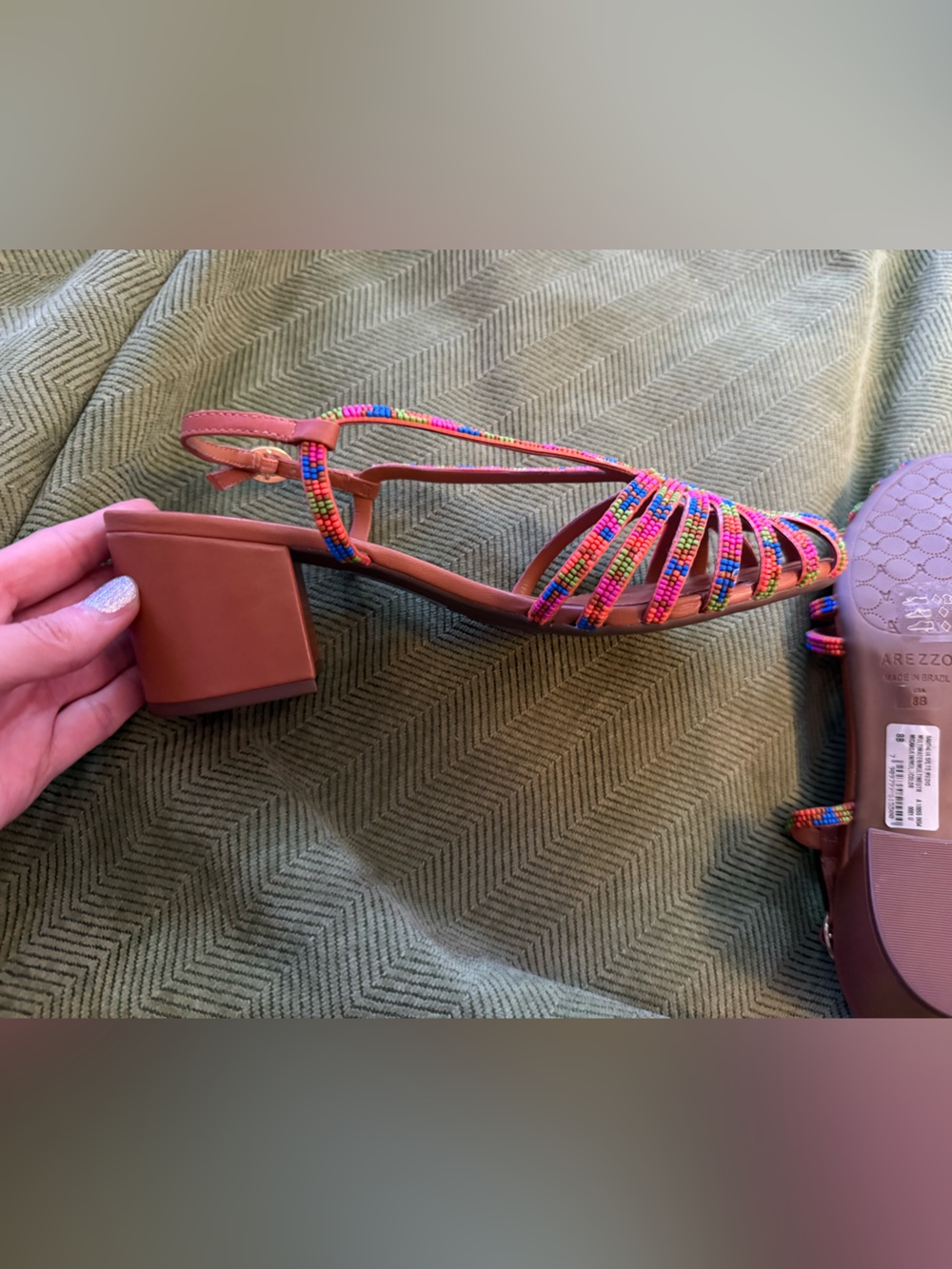 NWT Arezzo Paola Beaded Colored Strappy Chunky Heel Sandal Size 8 - Picture 8 of 9